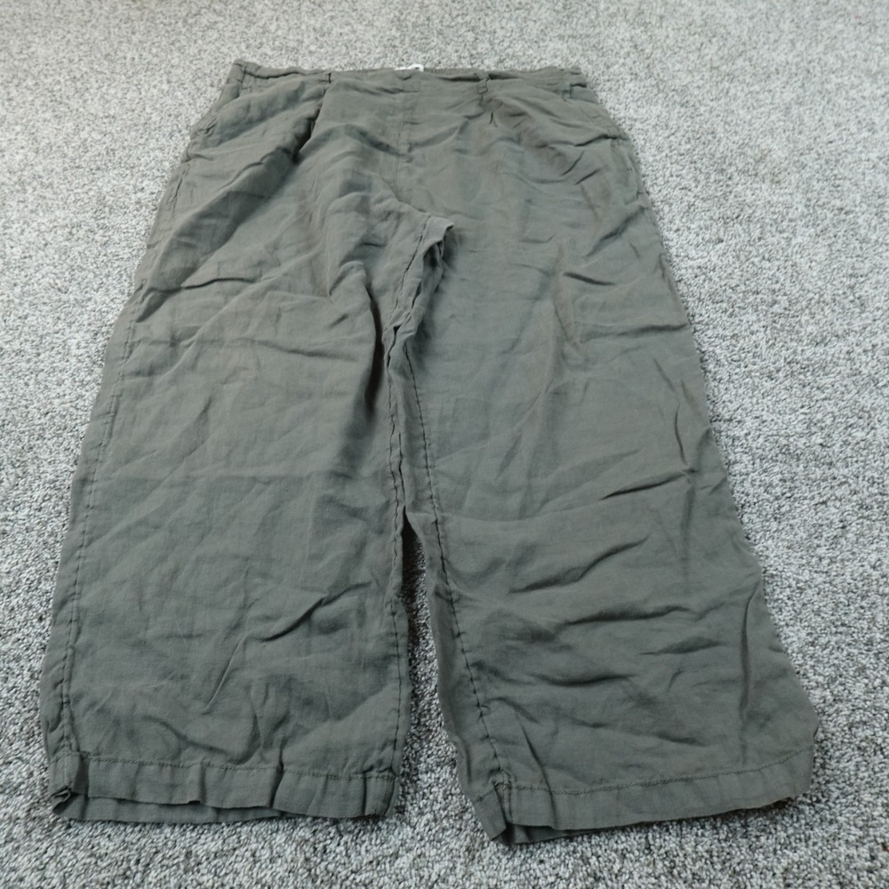 Nicole Miller Pants Womens 36 Green Linen Elastic Waist Wide Leg Cropped Casual